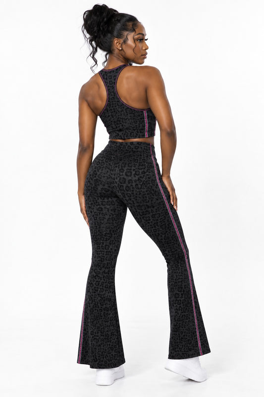 Y2K Leopard Flare Pants - Black Leopard