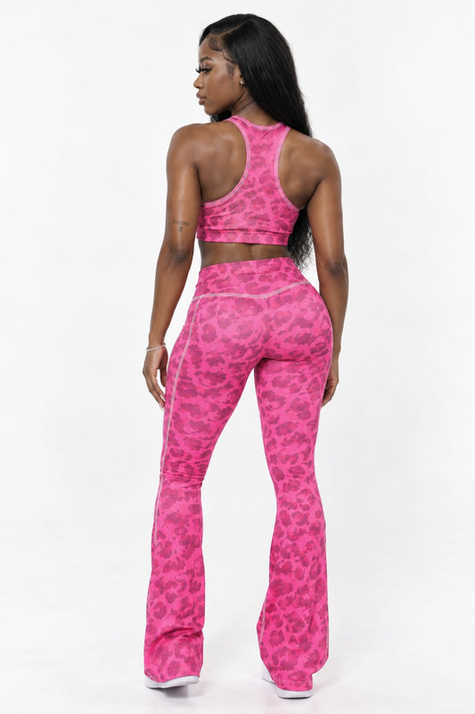 Y2K Leopard Flare Pants - Pink Leopard