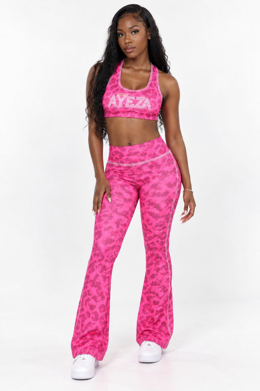 Y2K Leopard Flare Pants - Pink Leopard