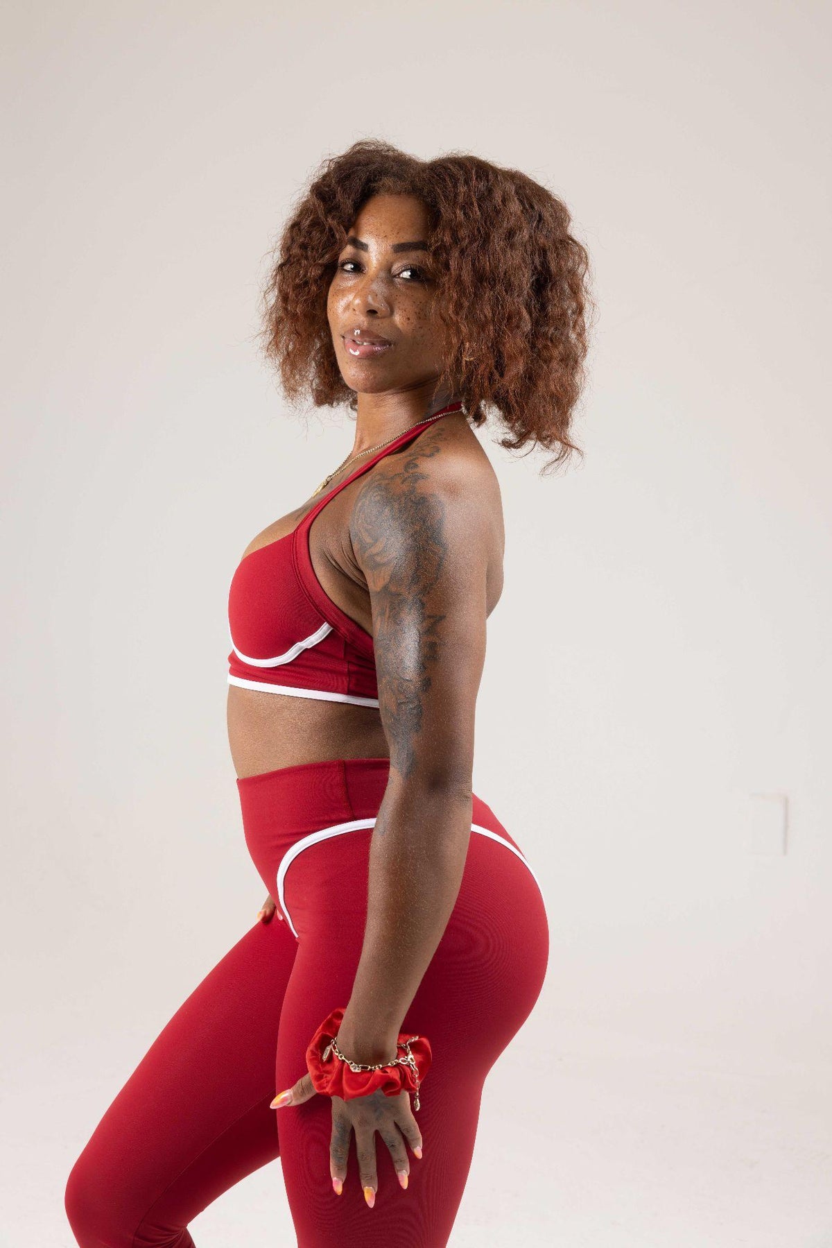 ScarletEdit Contrast Halter Bra & Leggings - Red