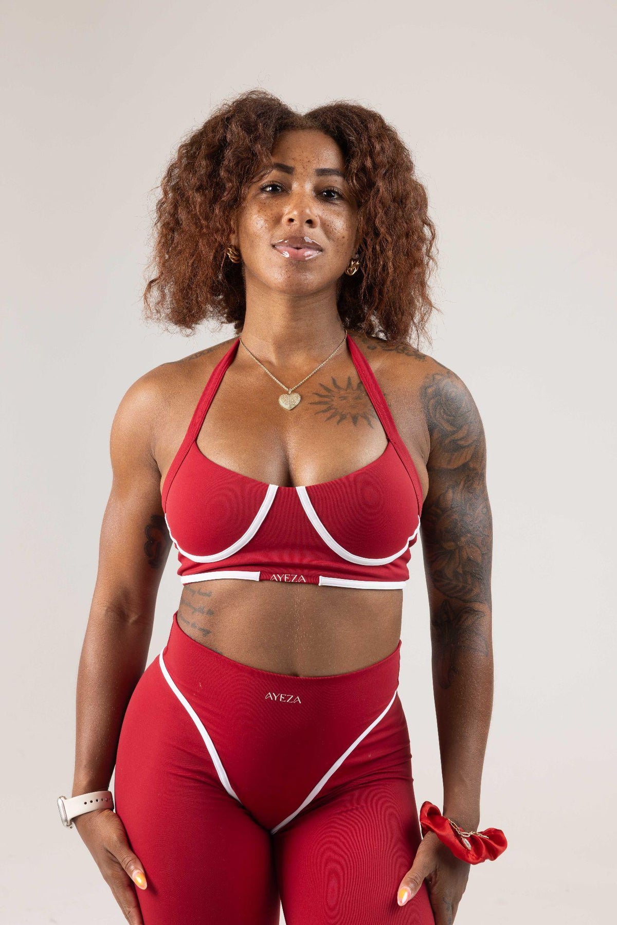 ScarletEdit Contrast Halter Bra & Leggings - Red