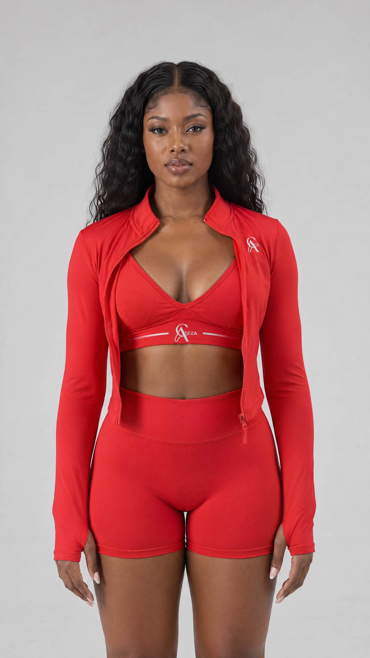SculptLab Jacket, V-Back Shorts & Yoga Bra - Red