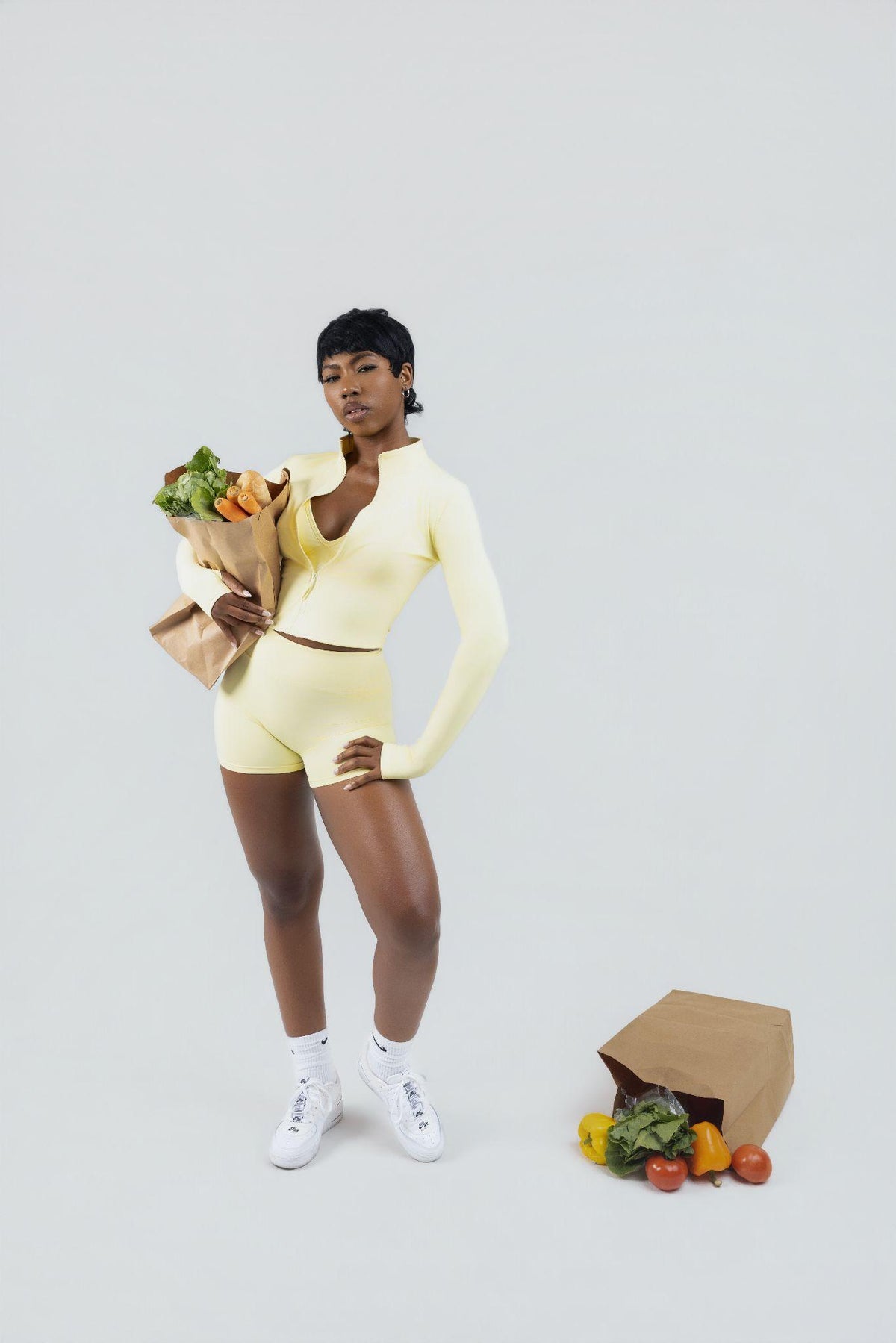 SculptLab Jacket, V-Back Shorts & Yoga Bra - Yellow