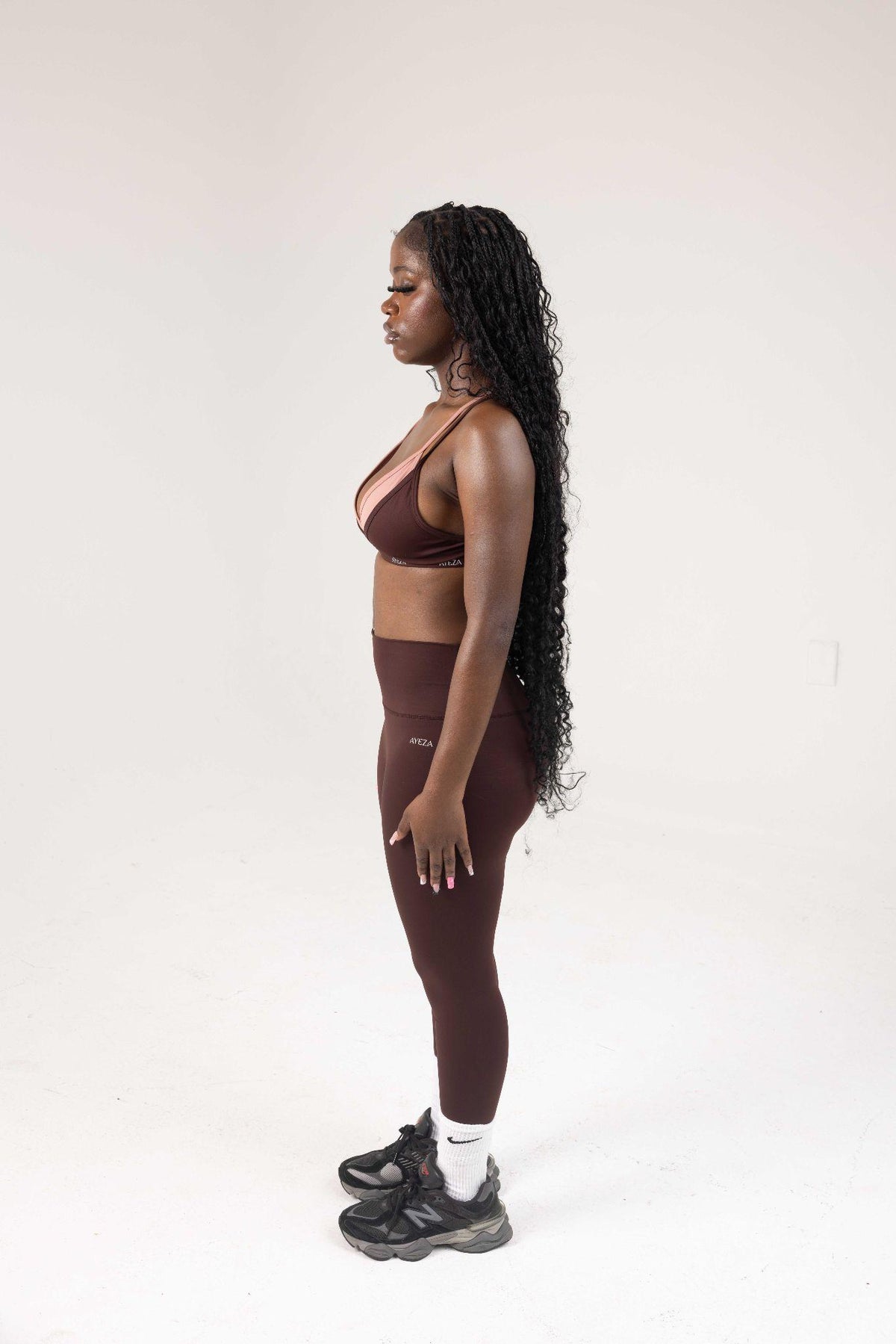 SoftMotion Bralette & Leggings with Reflective Logo - Brown